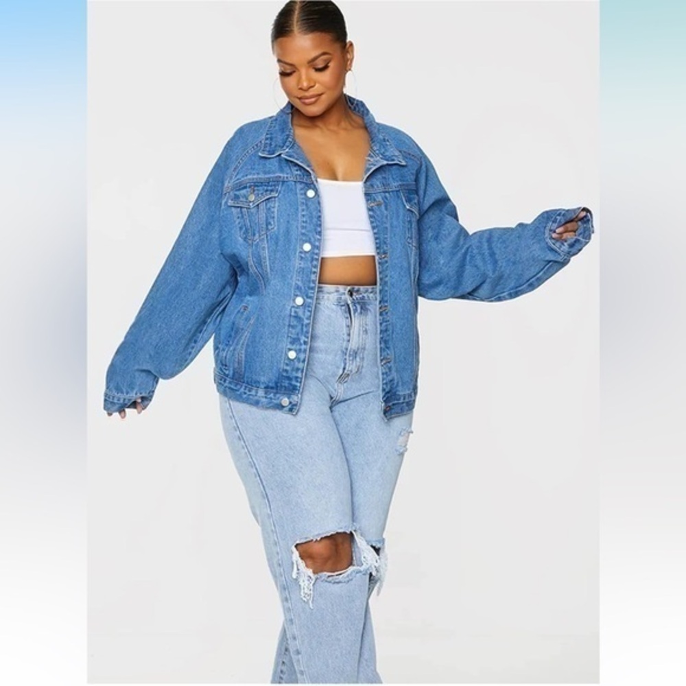 Classic Blue Denim Jacket - Women's Oversized Jean Coat XL
